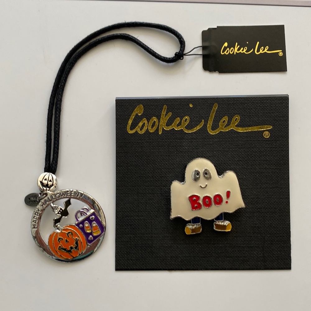 🆕Vintage Cookie Lee Halloween BOO! Pin & Purse Charm